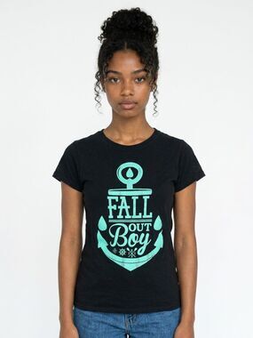 FALLOUT BOY Band Tee Black Short Sleeve Teal Graphic Women’s Size Small